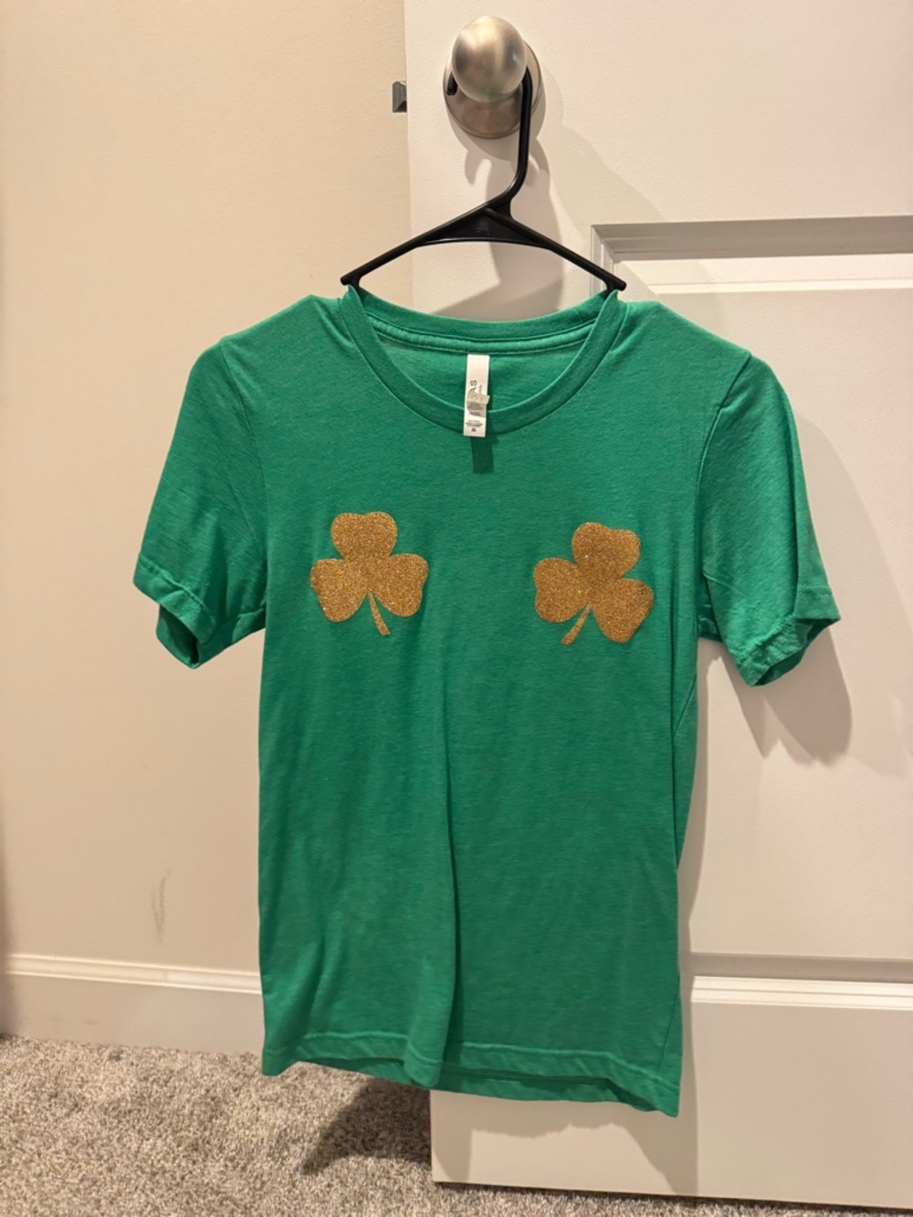 Green Tee with Gold Shamrock Accents